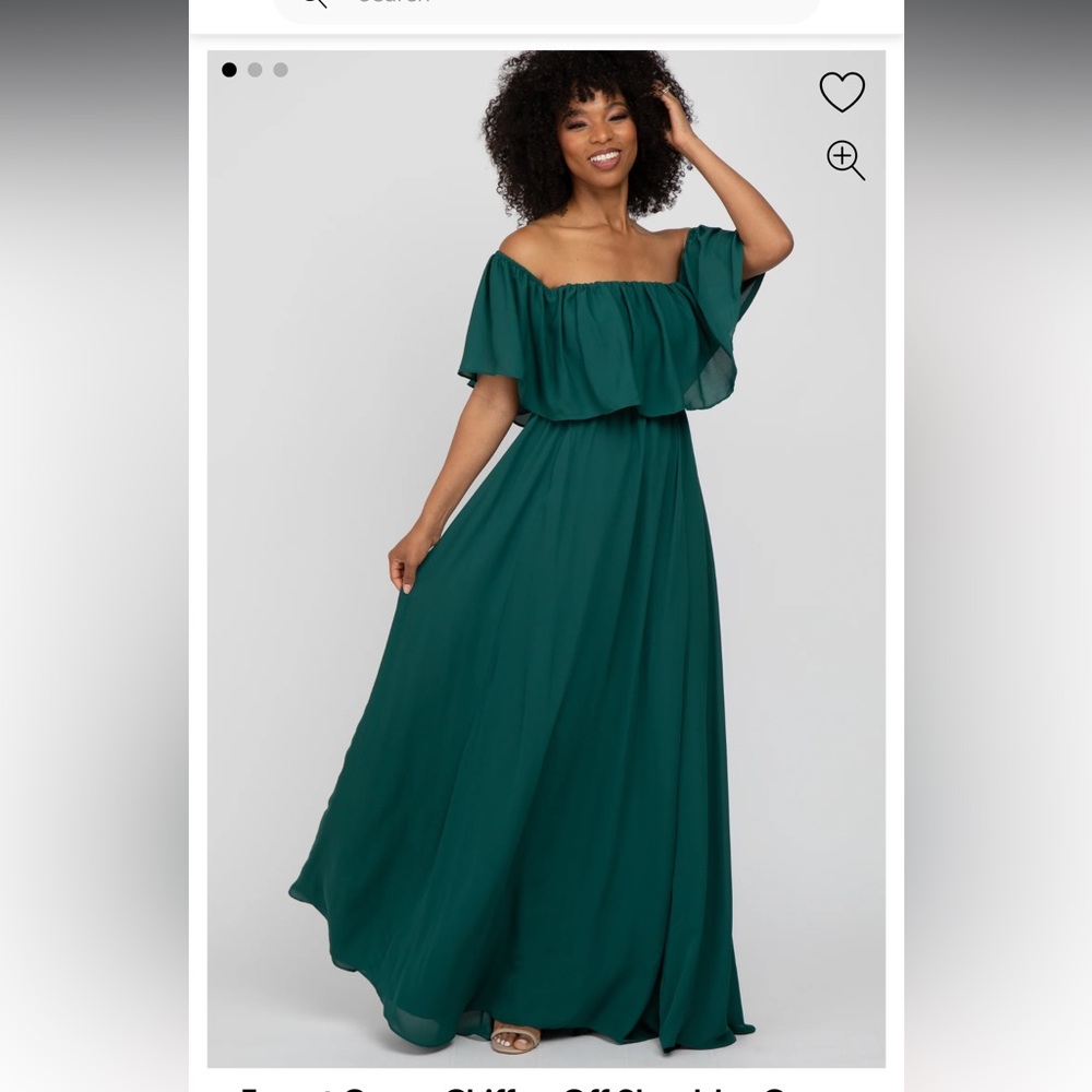 NWOT PinkBlush Maternity Green Chiffon Gown, Sz M